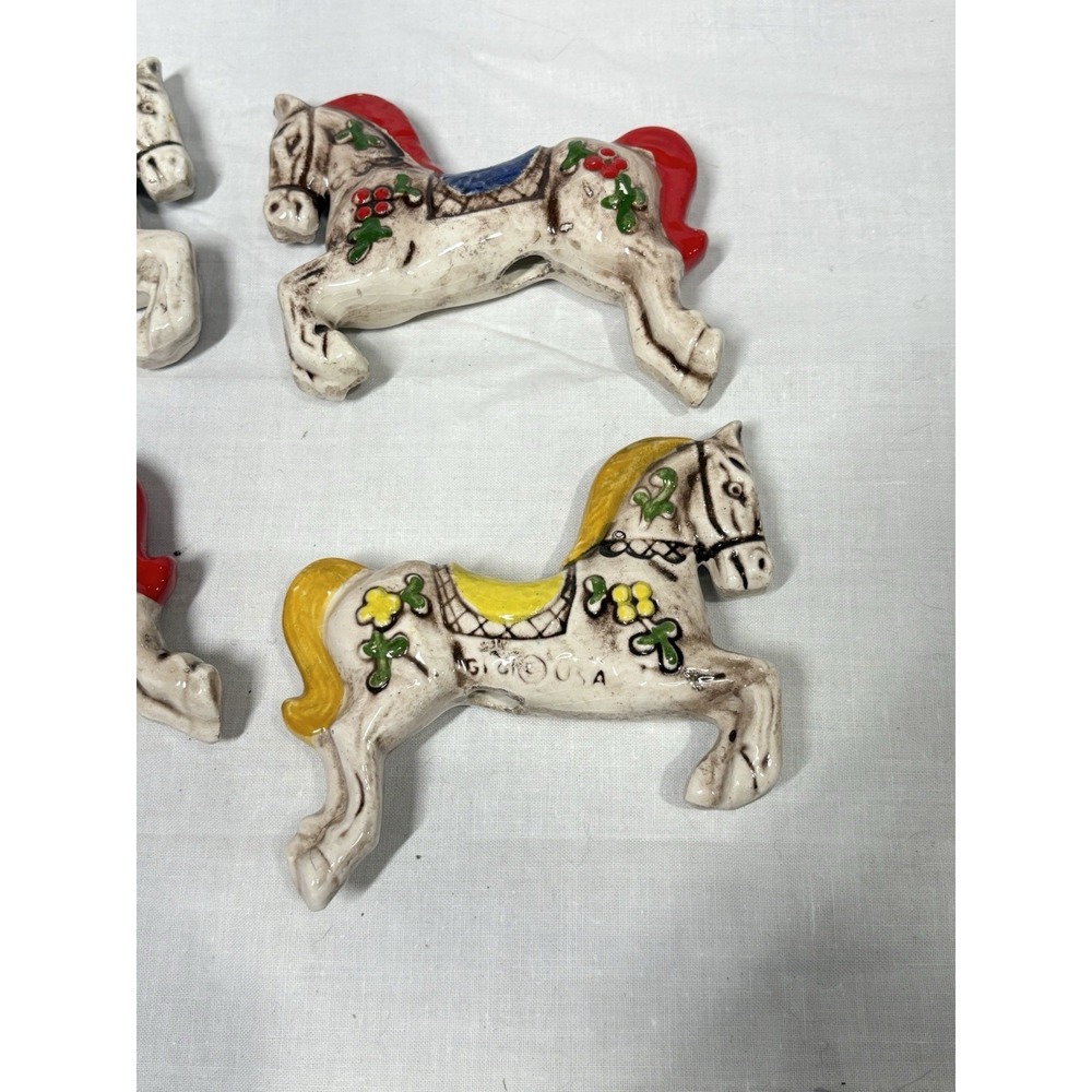 Lot 4 Vintage Gigi USA Ceramic‎ Horse Ornaments 3D Hand Painted Red Yellow Retro - Picture 3 of 15